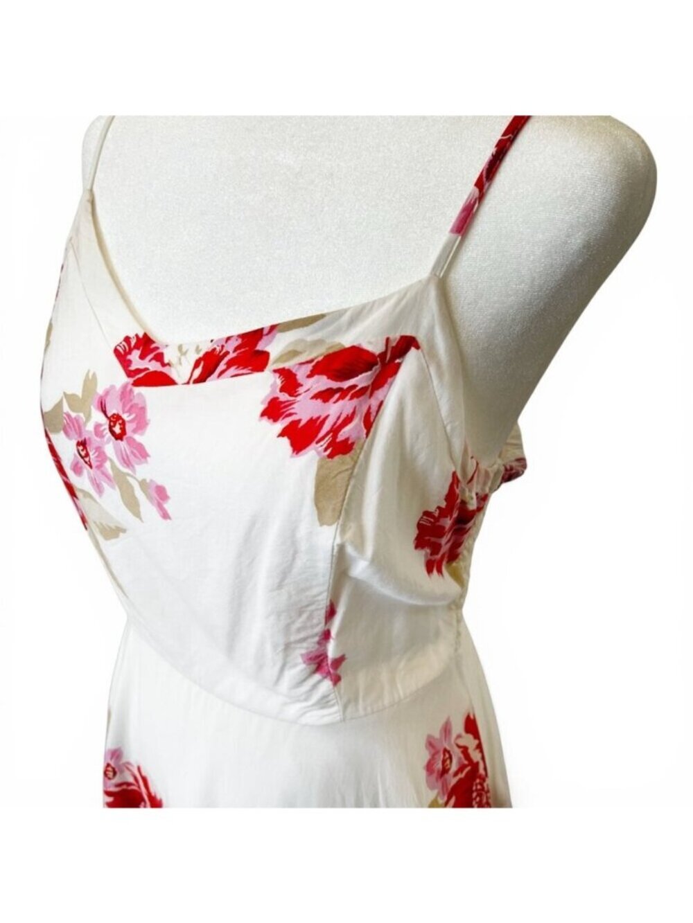 Romantic Coquette Floral Sundress White Red Midi Cottagecore Summer M - Picture 4 of 14